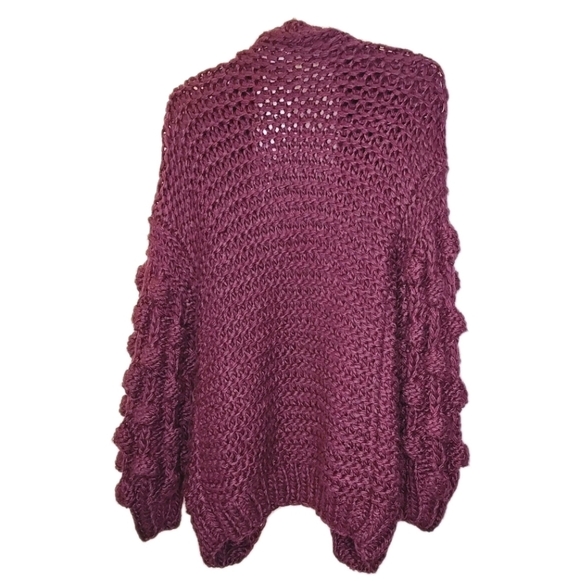 Sage The Label Mina Cardigan Med Lg Burgundy Purple Bobble Fuzzy Cable Knit Nwt - Picture 3 of 12